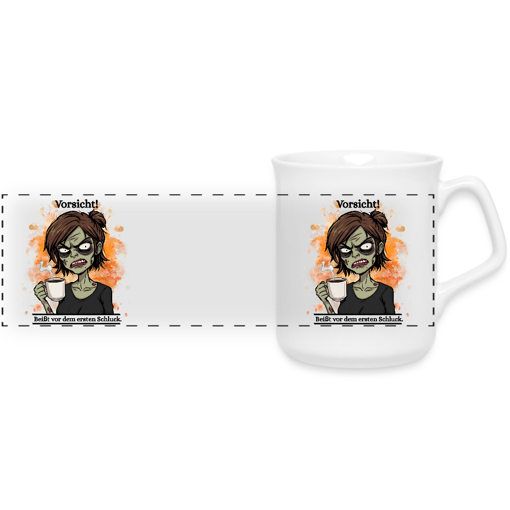 Halloween Zombie Tasse – Vorsicht! Beißt vor dem ersten Schluck | Lustige Teetasse von TeeMagie - Weiß
